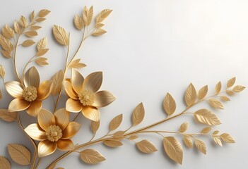 Borders of the frame of gold branches, eucalyptus leaves on a white background. flat layout, top view
