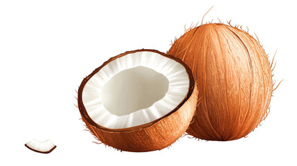 Fresh Coconut Fruit with White Flesh and Brown Shell on Colorful Background