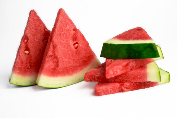 Watermelon triangle slices without seeds isolated on white background. Clipping path.