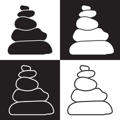 Stones pyramid icon, balance concept for spa massage on white and black background. Vector illustration. EPS 10