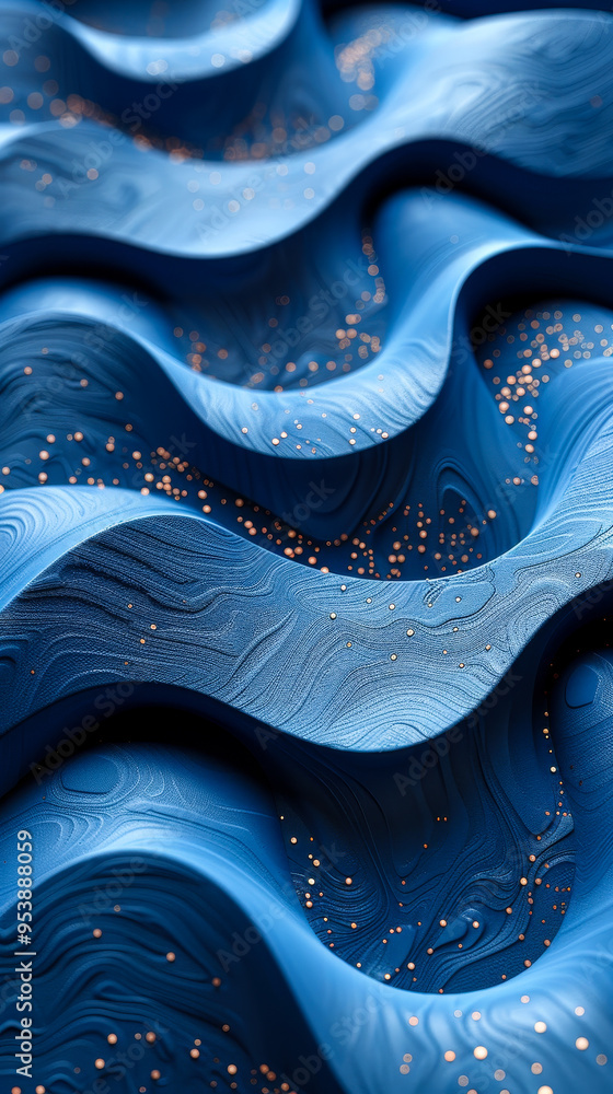 Poster curvy blue surfaces modern abstract 3d render with wavy patterns and textured lines background