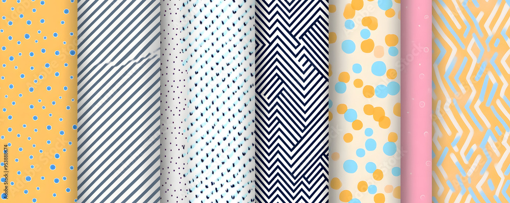 Poster collection of color geometric seamless minimalistic delicate patterns. simple dotted and striped out
