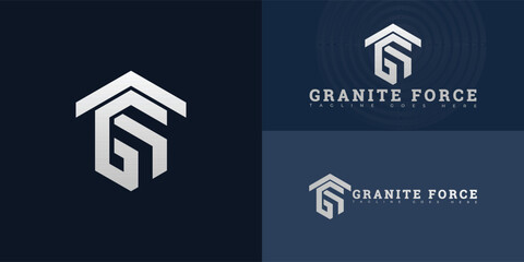 Modern hexagon vector initial letter GF or FG logo in silver color isolated on multiple background colors. The logo is suitable for construction company logo design inspiration templates.