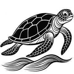 Beautiful Serene Turtle Swimming in the Ocean Vector Design and illustration