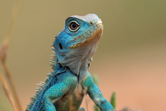 Afica. Agama Lizard in Eastern Africa. Wildlife Reptile in Green Desert Habitat