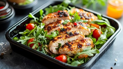 A restaurant-quality meal ready for delivery on a sleek modern surface