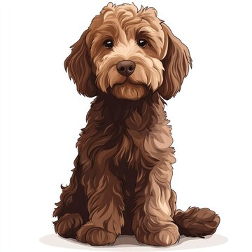 Labradoodle Cartoon. Friendly Group of Cartoon Labradoodles with Cute Expressions