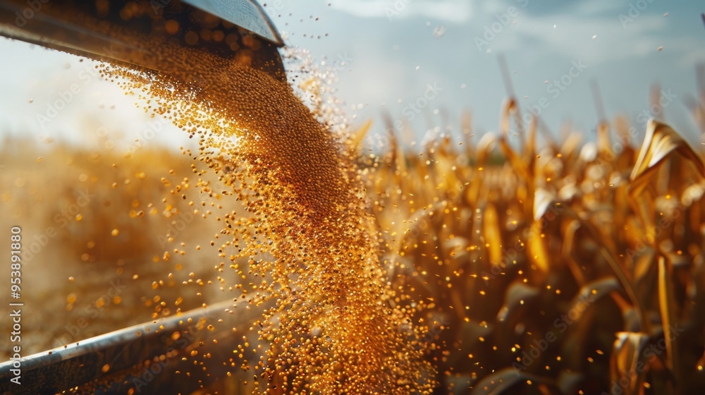 Poster a grain of corn is falling from a machine