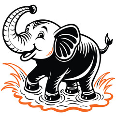 A Little and Joyful Elephant Splashing in the Water Vector Design and illustration