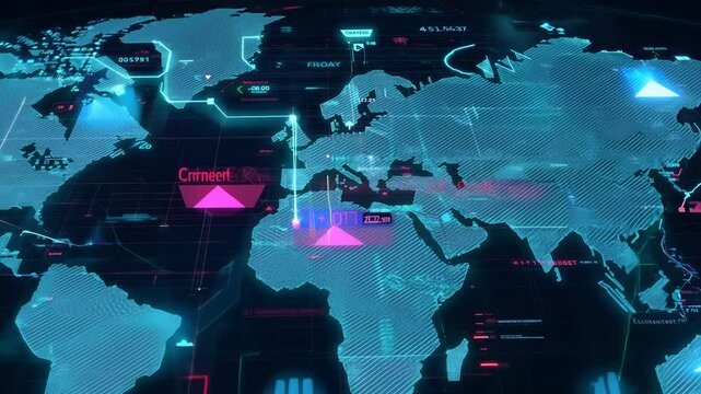 A vibrant display of a global cybersecurity map tracking real-time threats.
