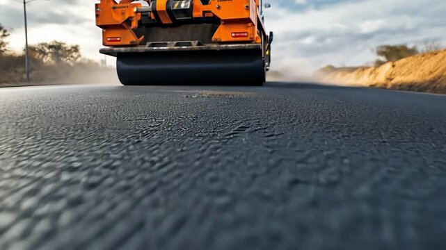 After the asphalt has been placed, workers utilise an airbrush equipment to put markings to the road.