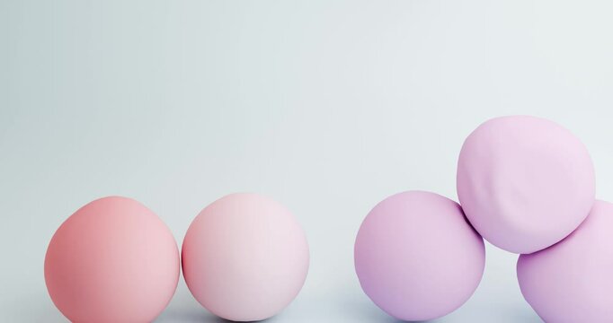 3D animation of pink and lavender pastel spheres fills the screen, conveying the concepts of softness, saturation, restoration, and barrier protection.