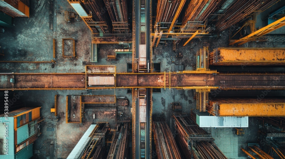 Aufkleber aerial view of an industrial complex with intersecting pathways