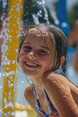 Obraz premium Girl plays in water