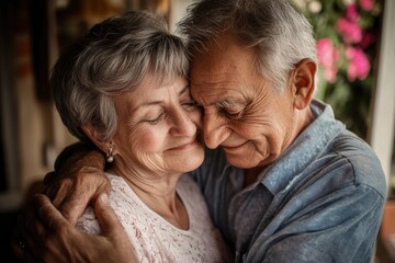 Older Couple Intimate. Loving and Affectionate 60s Married Couple Embracing at Home