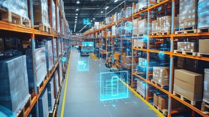 Automated Warehouse with Forklifts and Digital Holographic Displays
