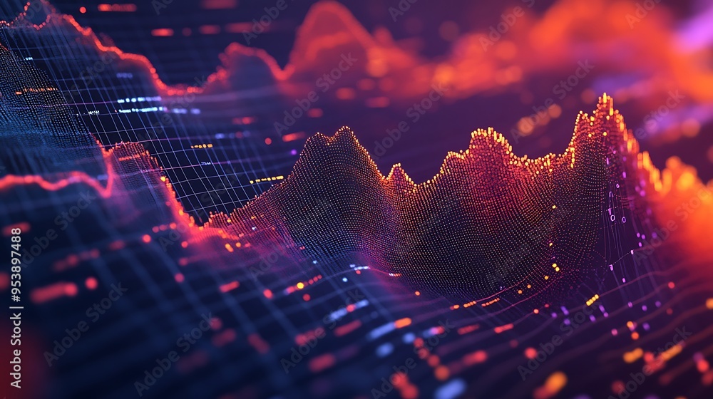 Poster abstract 3d digital data visualization with red and orange peaks