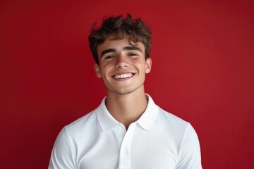 Obraz premium Young man smiling in white shirt