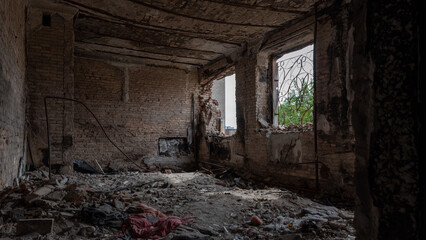 destroyed building in a city lost during the war with Ukraine