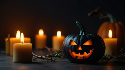 Fototapeta premium halloween pumpkin with candles