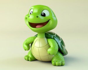 Fototapeta premium Cartoon Turtle Laughing. Adorable Amphibian Character Posing with Cheerful Smile