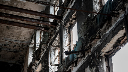 destroyed building in a city lost during the war with Ukraine