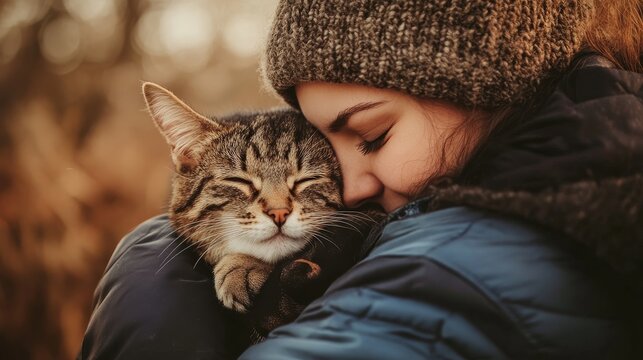 A person hugging a pet, their expression one of pure love and comfort, showcasing the profound emotional connection between humans and animals