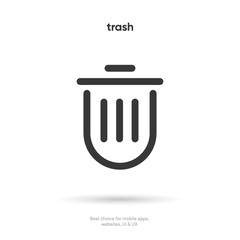 Flat trash, delete, recycle, cleaning, clean, erase, cross vector icon, symbol, sign, emblem, button, push button on white background for UI UX, website, mobile app.