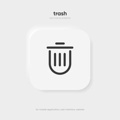 Flat trash, delete, recycle, cleaning, clean, erase, cross vector icon, symbol, sign, emblem, button, push button on white background for UI UX, website, mobile app.