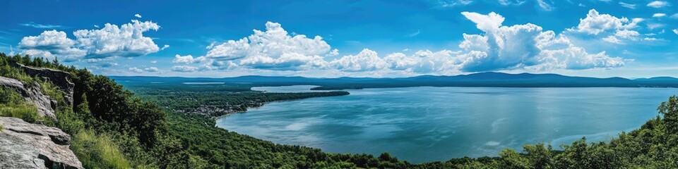 Lake Champlain NY Landscape: Panoramic View of Majestic Water and Sky