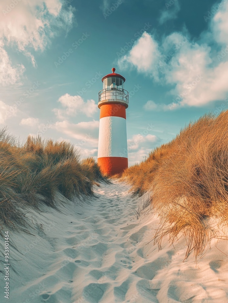 Sticker Red and White Lighthouse Beach