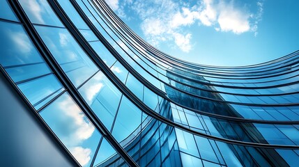 Blue Glass Facade of a Modern Building Reflecting Clouds