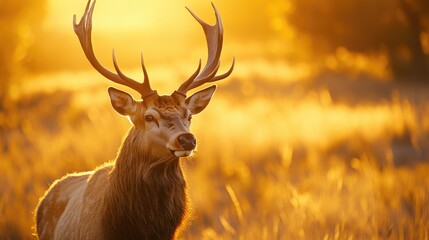 Fototapeta premium Deer in Field Sunset