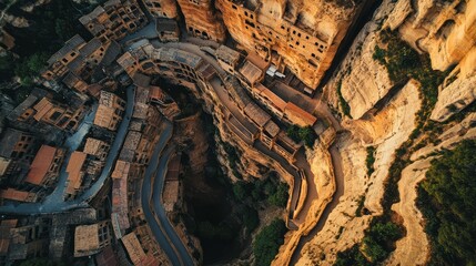 Cliffside Cityscape: Aerial View of Winding Paths and Perched Buildings 1