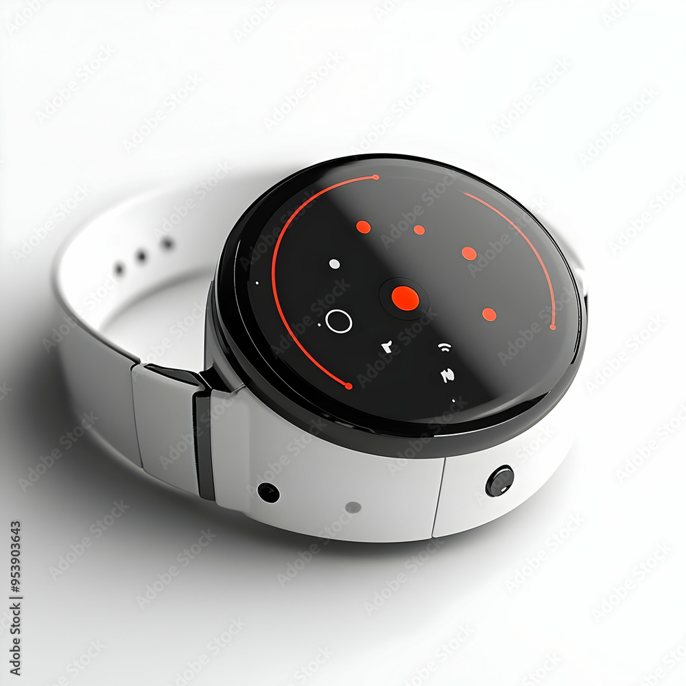 Poster white 3d render of a smartwatch with red line