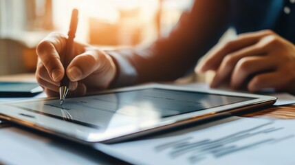 A close-up of a peer-to-peer insurance agreement being signed electronically on a tablet.