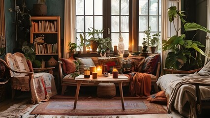 Cold living room cozy touch classic furniture bohemian vibes