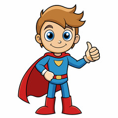 Little Superhero Kid Showing Thumbs Up - Isolated on White Background