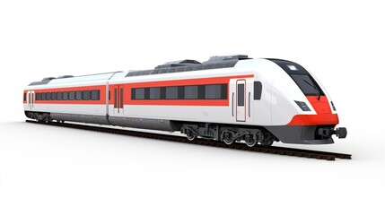 Fototapeta premium Super streamlined high-speed train with driver's cabin and carriages isolated on a white background. Intercity public transport traveling on railway rails