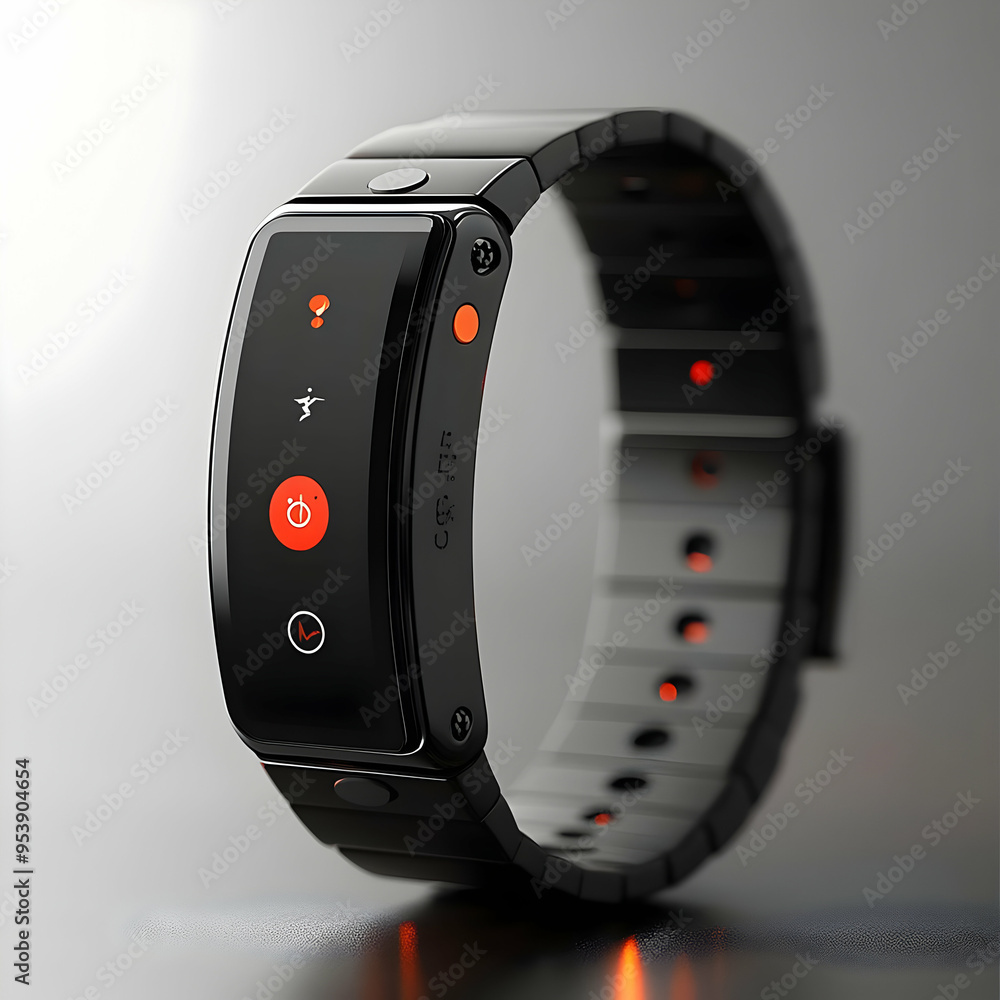 Poster black smartwatch with red buttons 3d render