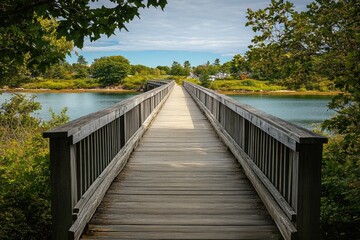 Obraz premium Duxbury Massachusetts. Picturesque Summer Scene at Wooden Bridge in New England