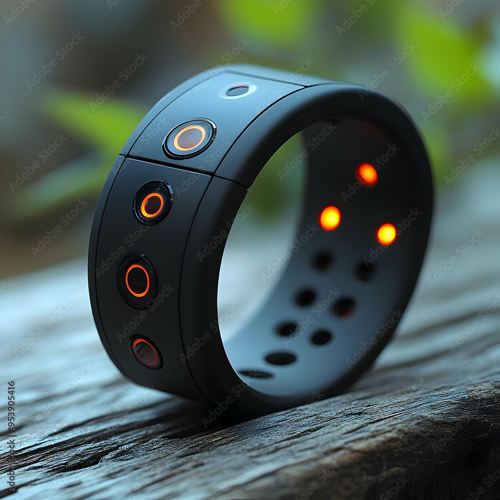 Poster futuristic smartwatch with illuminated buttons - 3d render