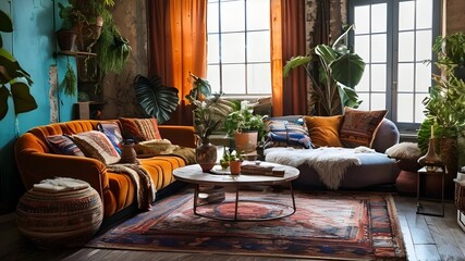 Cold living room cozy touch fancy furniture bohemian vibes