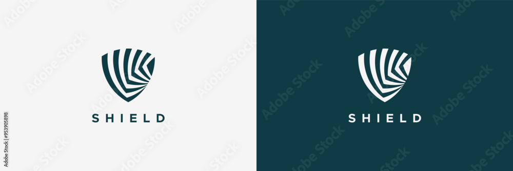 Poster shield logo isolated on dual background. flat vector logo design template element usable for technol