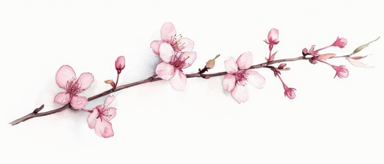 A beautiful pink cherry blossom branch, symbolizing spring and renewal, perfect for nature-themed projects and designs.