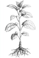 Marshmallow Root Illustration. Hand Drawn Botanical Drawing of Marshmallow Plant with Crayons