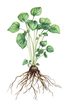 Marshmallow Root Illustration. Botanical Drawing of Growing Marshmallow Plant in Crayons
