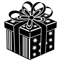 Vector Black Silhouette of Christmas Set Gift Boxes - Festive Holiday Icons.