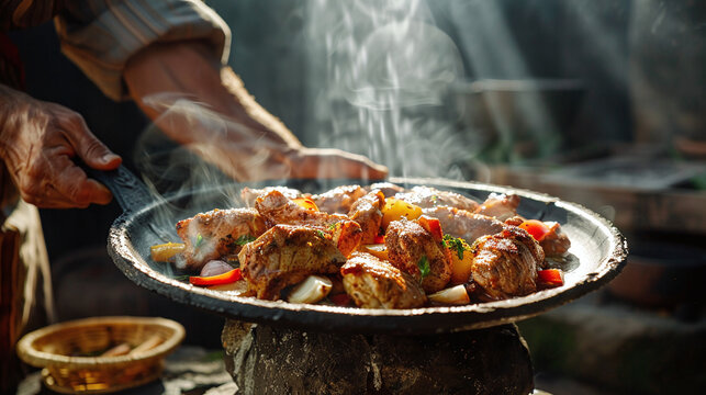 a traditional New Zealand hangi meal being unearthed from an underground oven