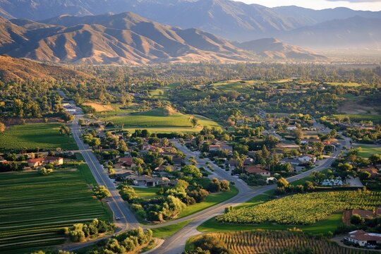 Ventura County Farm. Aerial View of Santa Rosa Valley Camarillo Homes and Farms in Suburban Ventura County, California